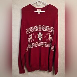 Chaps Men’s XXL 100% Cotton Christmas Sweater - Red Fair Isle Reindeer - Holiday